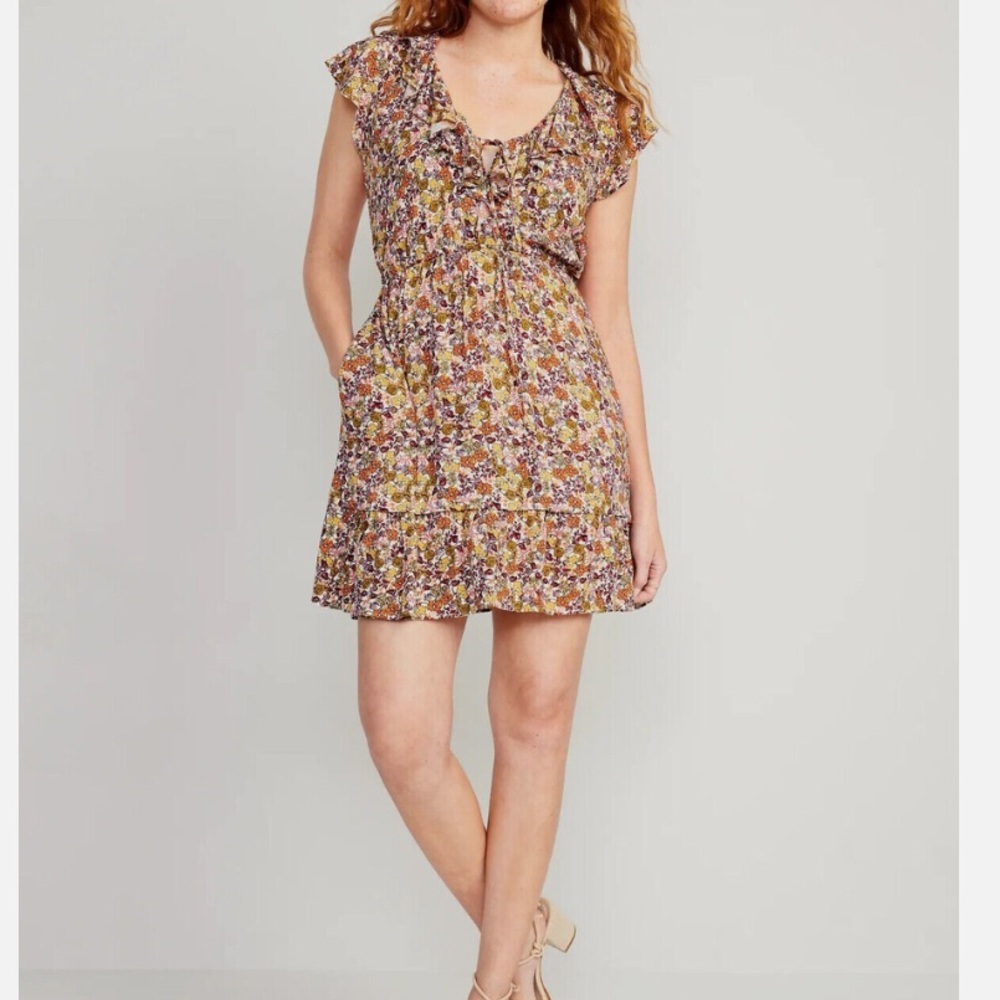 Old Navy V-Neck Ruffle Dress With Pockets Floral Size XL